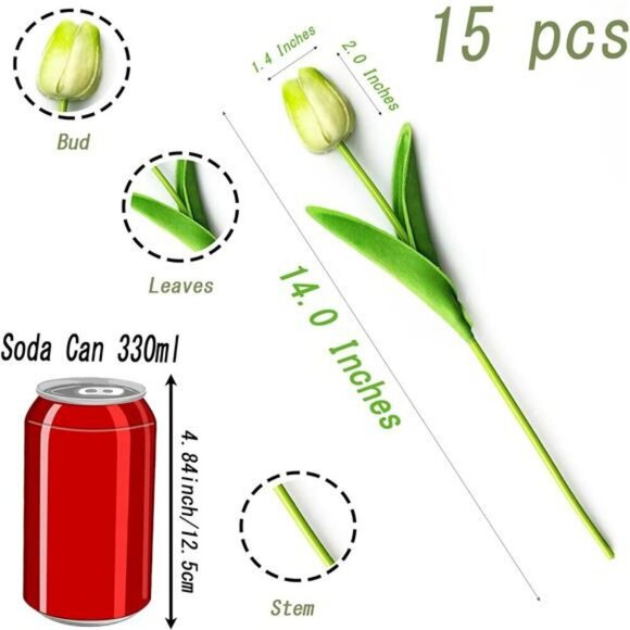 Artificial Tulip Flowers Real Touch 15pc Wedding Spring Home Decor Bouquet - Picture 2 of 7